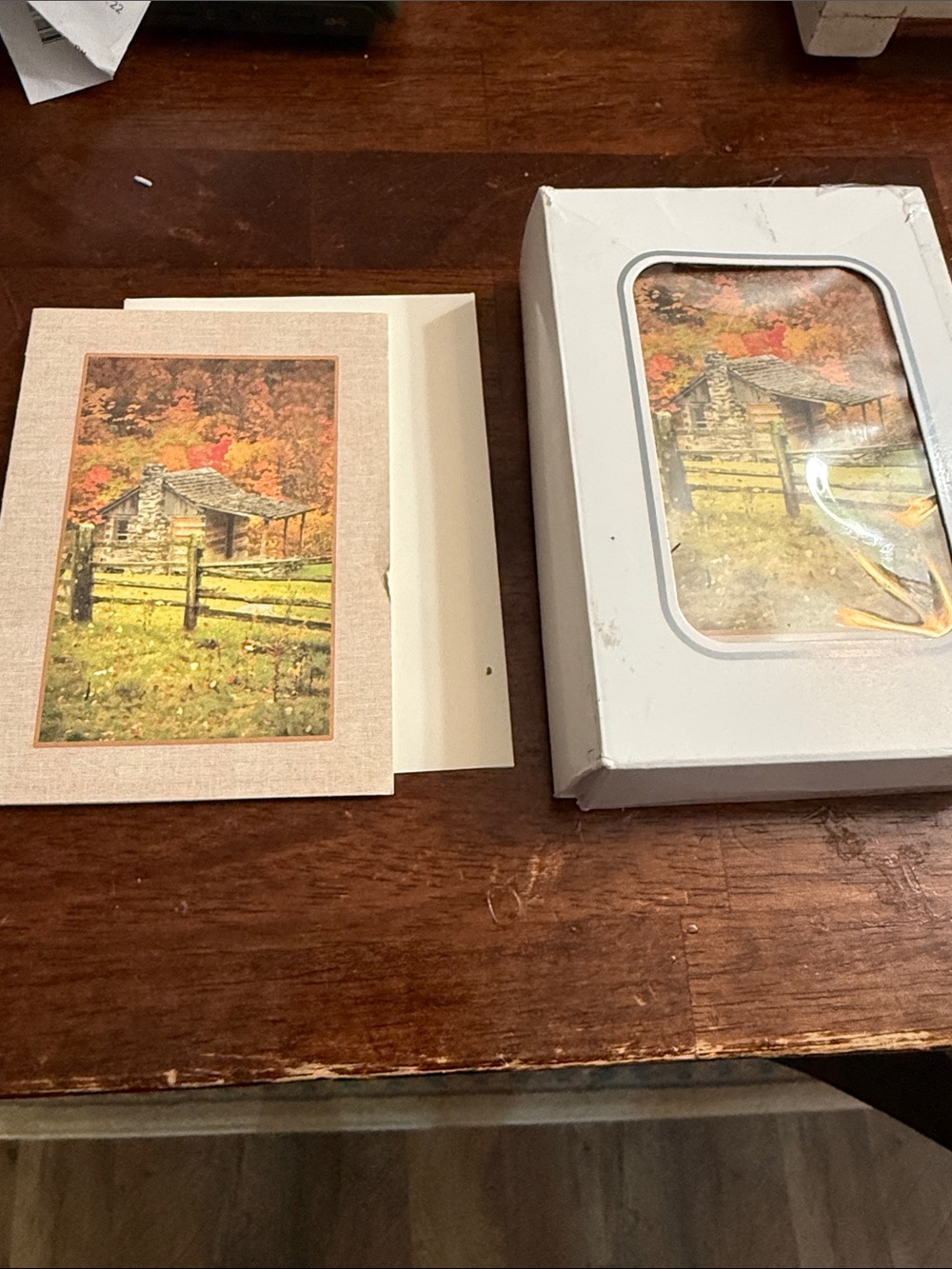 Vintage Beige and Brown Rustic Cabin Note Cards box of 12 with envelopes